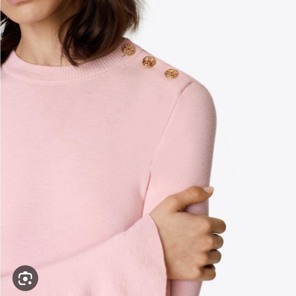 EUC Tory Burch Kimberly Bell Sleeve Merino Wool Sweater Pink Button